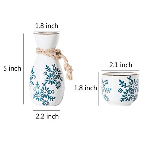 Sizikato 5pcs Blue and White Porcelain Sake Set Include 1PCS Sake Bottle and 4PCS Sake Cups - Image 2