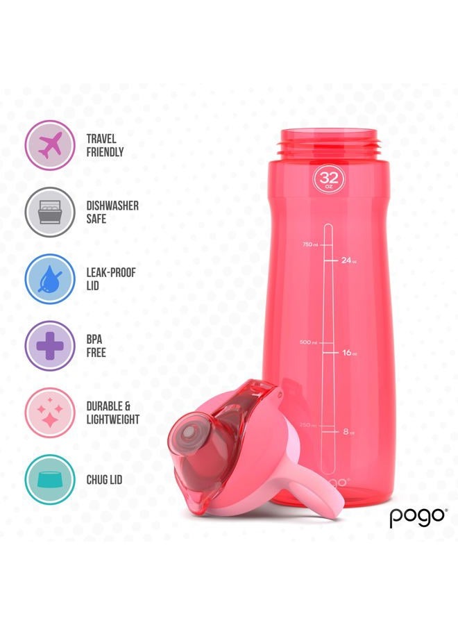 Pogo BPA-Free Plastic Water Bottle with Chug Lid, Pink, 32 oz. - Image 3