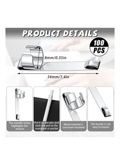 Y&D Metal Pencil Clips Slide on Pocket, 100 Pieces Epoxy Pen Snap-in, Ink Holder Clip Hangable Portable for Shirt Pocket School Classroom Students, Office, Home  - Image 2