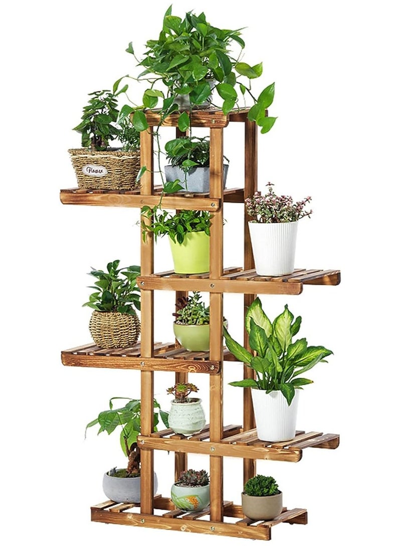 DubaiGallery Wooden Plant Stand Carbonized Wood Plant Stand Holder Flower Display Stand Flower Pot Rack Bonsai Display Bench Patio She - Image 1
