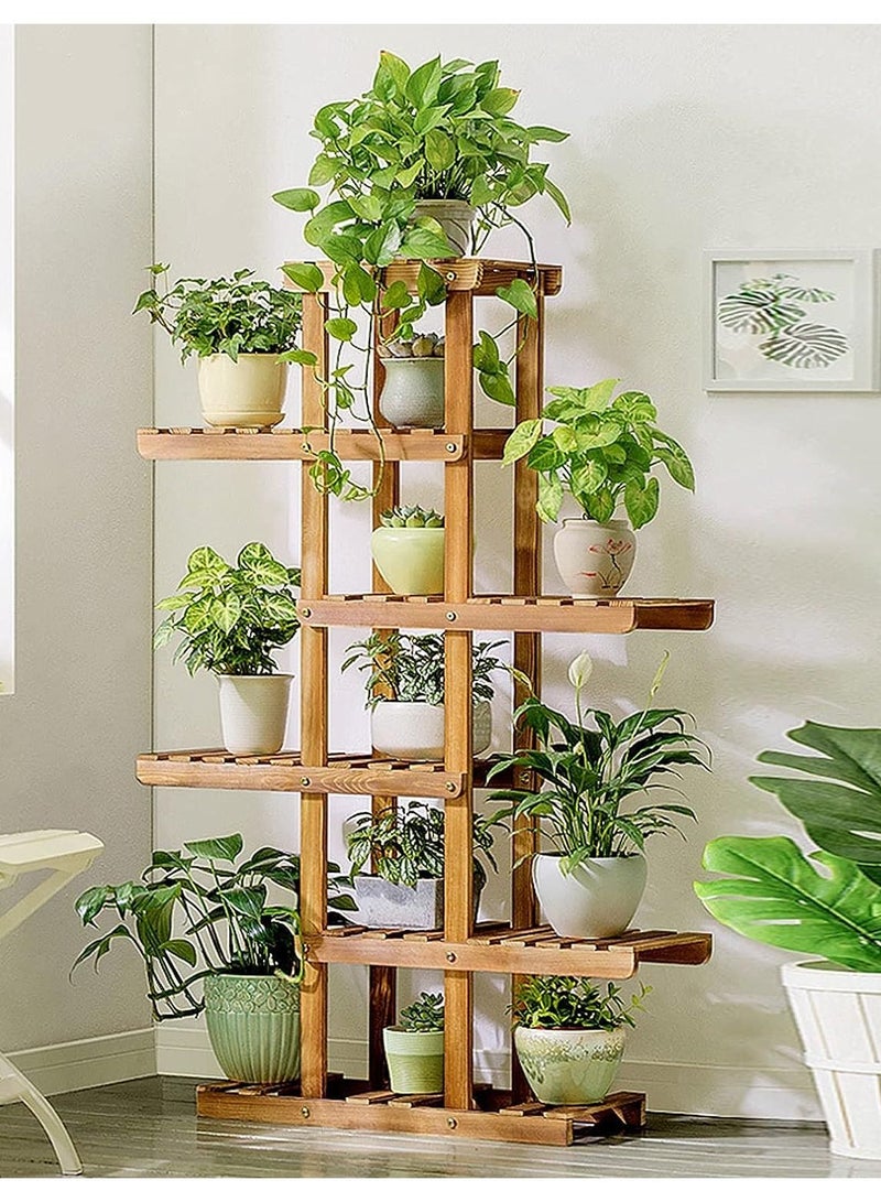 DubaiGallery Wooden Plant Stand Carbonized Wood Plant Stand Holder Flower Display Stand Flower Pot Rack Bonsai Display Bench Patio She - Image 2