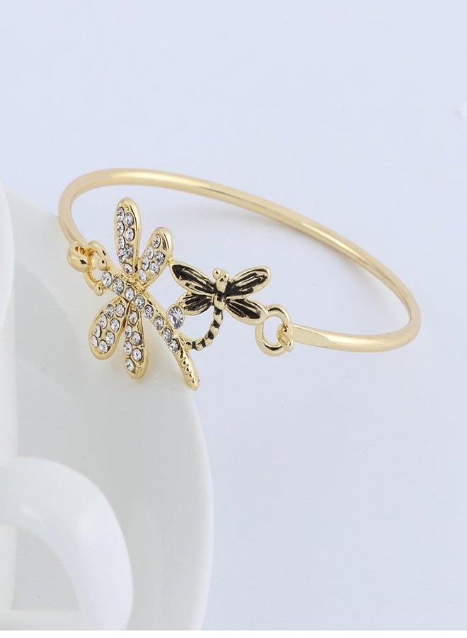 MANZHEN Crystal Dragonfly Bangle Bracelet Insect Jewelry (gold) - Image 2