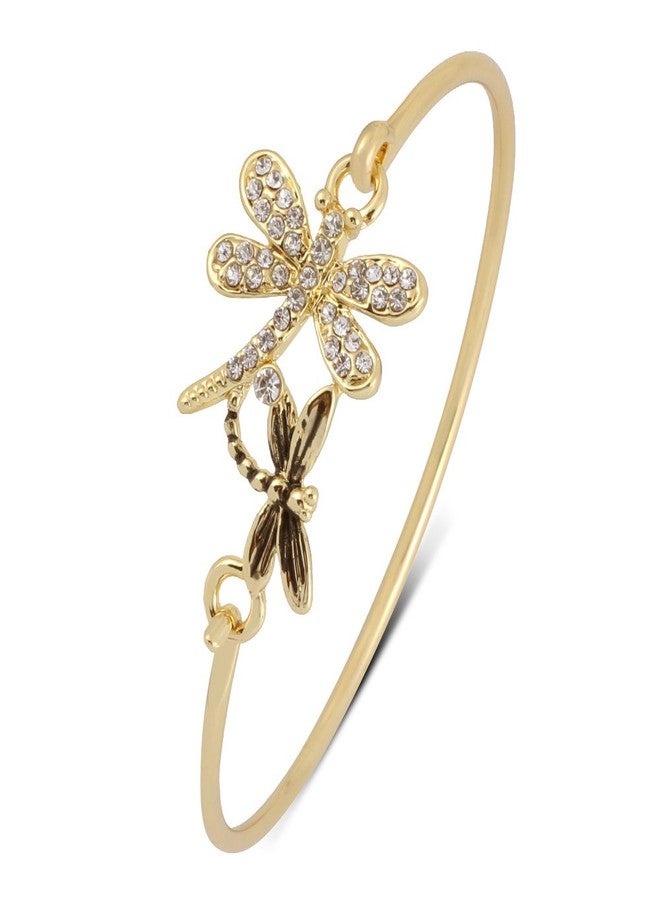 MANZHEN Crystal Dragonfly Bangle Bracelet Insect Jewelry (gold) - Image 1