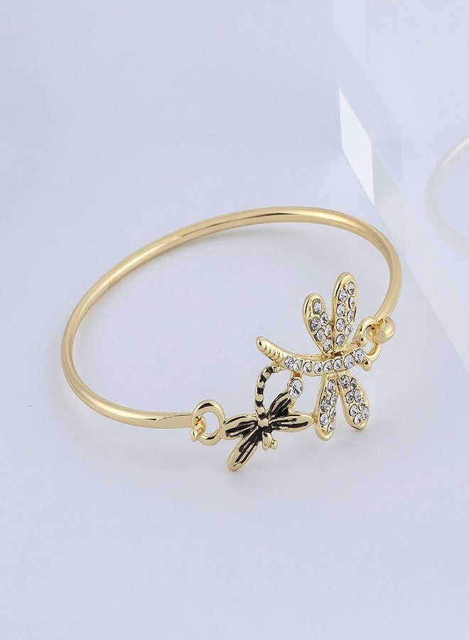 MANZHEN Crystal Dragonfly Bangle Bracelet Insect Jewelry (gold) - Image 3