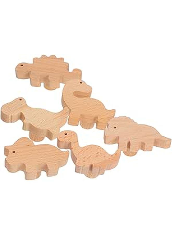 6 مقابض أدراج dinosaurs خشبية مع مسامير لخزانة الملابس سهلة التركيب - Image 1