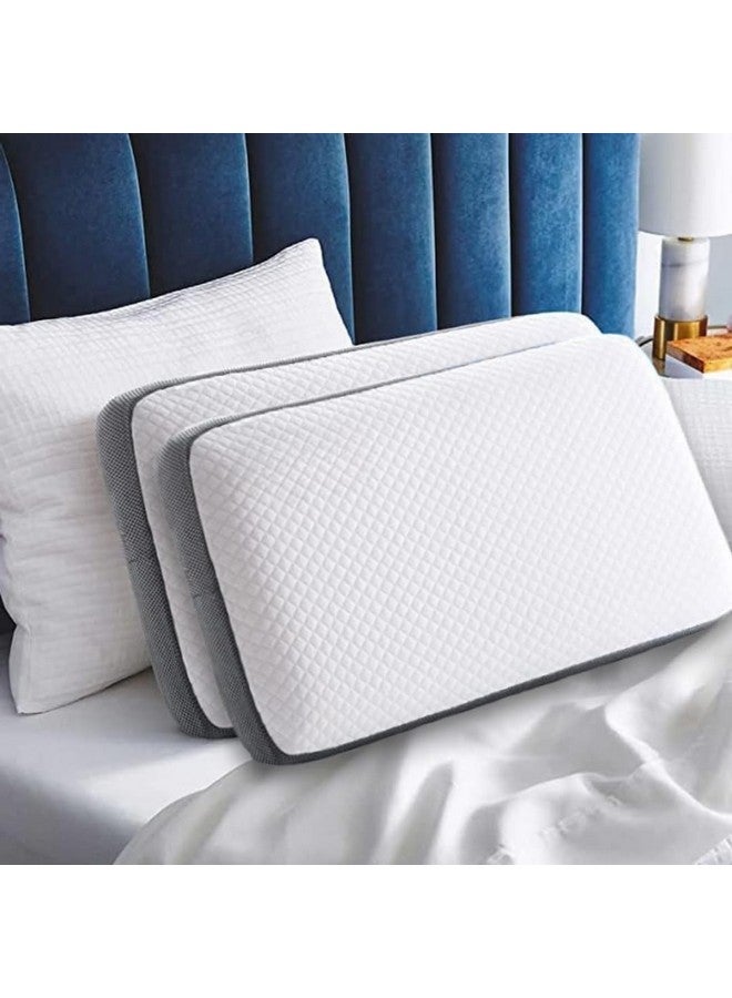 Cushio™ Cooling Gel Memory Foam Pillow | Size 24"x16"x3.5" (Set of 2) Cervical Pillow for Relieving Neck & Shoulder Pain with Free Pillow Cover (White & Grey) - Image 1