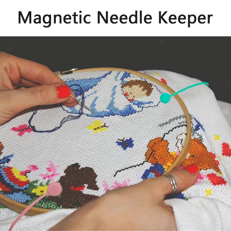 MAGNEECH 4 pcs Needle Minders Magnetic Cross Stitch Fabric Clips, Macron Color Magnetic Needle Minder, Perfect Cross-Stitch Embroidery and Needlework Accessories, Ideal Gift for Craft Enthusiasts - Image 4