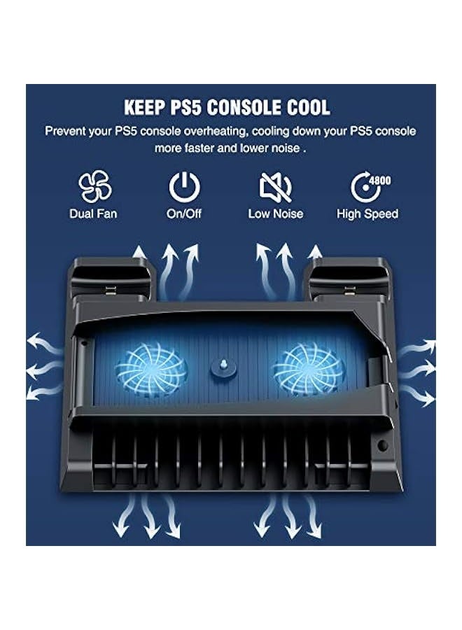 Topleo PS5 Stand Cooling Fan and Controller Charger Station, PS5 Accessories Organizer for Playstation 5 Stand, Cooling Fan and Dual Charging Station, PS5 Vertical Stand with 3 USB Hub &13 Game Storage - Image 2