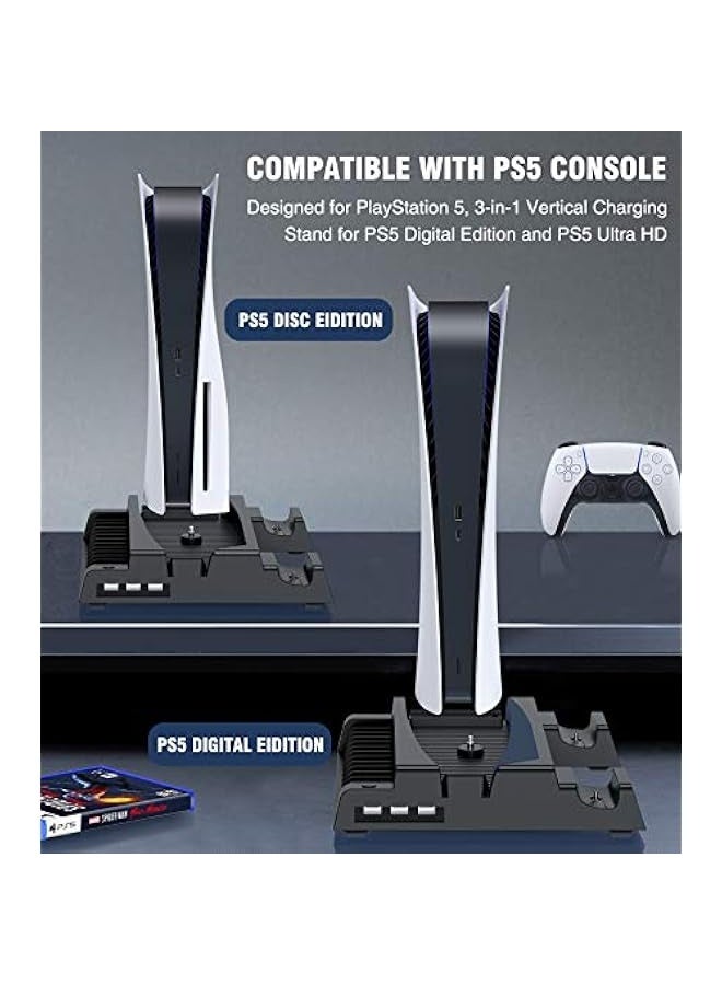 Topleo PS5 Stand Cooling Fan and Controller Charger Station, PS5 Accessories Organizer for Playstation 5 Stand, Cooling Fan and Dual Charging Station, PS5 Vertical Stand with 3 USB Hub &13 Game Storage - Image 5