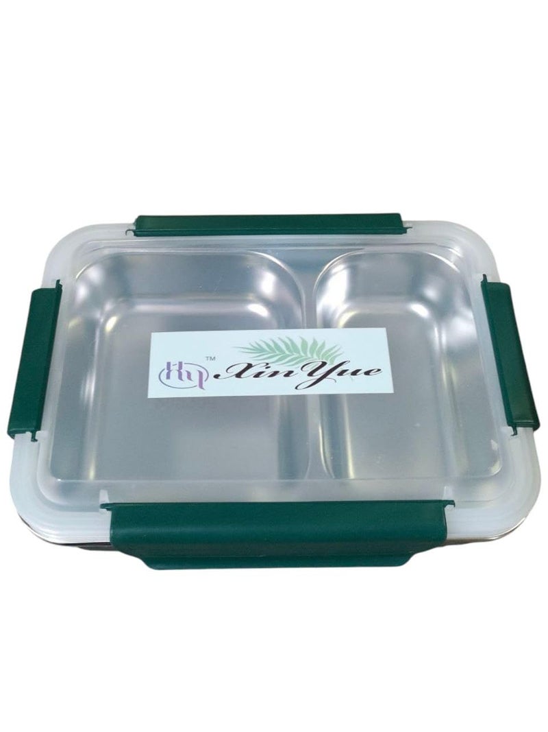 Stainless Steel Lunch Box for Office Men and Women | Durable Leakproof Steel Box with 2 Compartment (green)