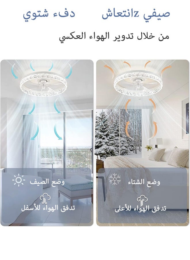50 سم قطر هادئة مع إضاءة LED - تصميم منخفض بشفرات مخفية، توزيع هواء ناعم، تحكم عن بعد، 6 سرعات، سهلة التنظيف والتركيب للمنازل