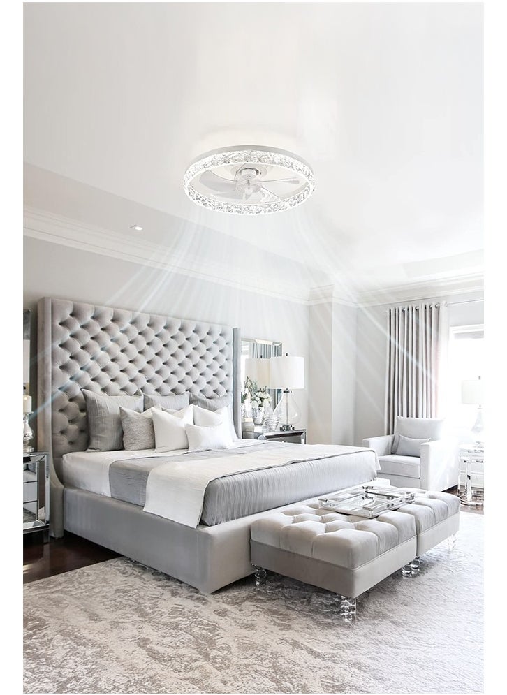 50 سم قطر هادئة مع إضاءة LED - تصميم منخفض بشفرات مخفية، توزيع هواء ناعم، تحكم عن بعد، 6 سرعات، سهلة التنظيف والتركيب للمنازل