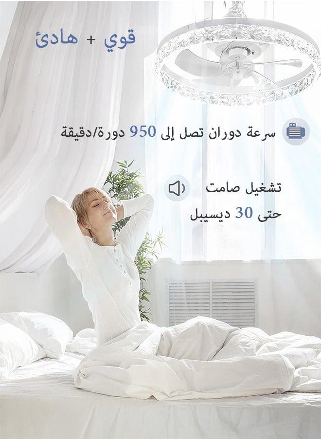 50 سم قطر هادئة مع إضاءة LED - تصميم منخفض بشفرات مخفية، توزيع هواء ناعم، تحكم عن بعد، 6 سرعات، سهلة التنظيف والتركيب للمنازل