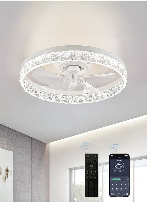 50 سم قطر هادئة مع إضاءة LED - تصميم منخفض بشفرات مخفية، توزيع هواء ناعم، تحكم عن بعد، 6 سرعات، سهلة التنظيف والتركيب للمنازل