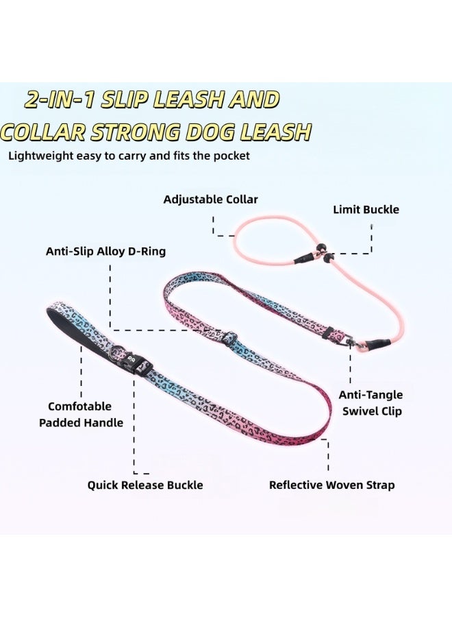 QQPETS Durable Slip Lead Heavy Duty Dog Leashs, Adjustable Dog Collar, No Pull Pet Training Leash and Hands-Free Design with Padded Handle, Highly Reflective, Anti-Tangle Swivel & Safety Control, Use to Training Leading and Holding Suitable for Small,Medium,Large Dogs, Comfortable Strong Rope Leash(Length Adjustable from 1.4-2.3M) - Image 5