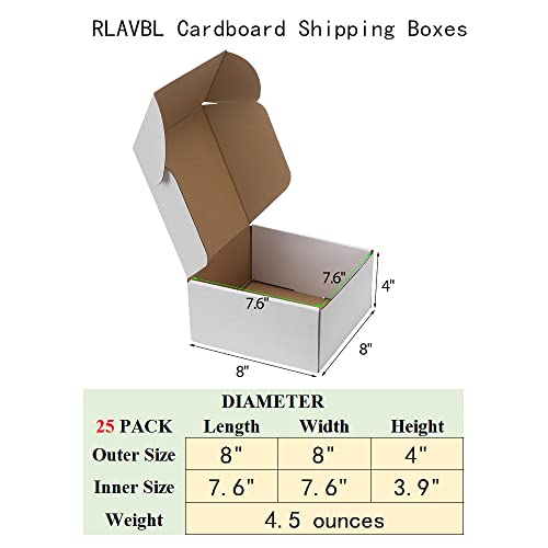 RLAVBL 8x8x4 Inches Shipping Boxes Set of 25, White Small Corrugated Cardboard Box, Mailer Boxes for Packing Small Business - Image 2