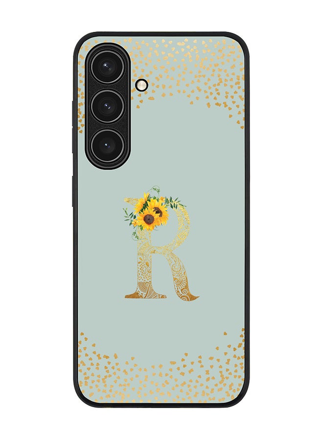 Stylizedd Rugged Black edge case for Samsung Galaxy S24 FE, Slim fit Case Cover - Custom Monogram Initial Letter Floral Pattern Alphabet - R (Light Grey ) - Image 1