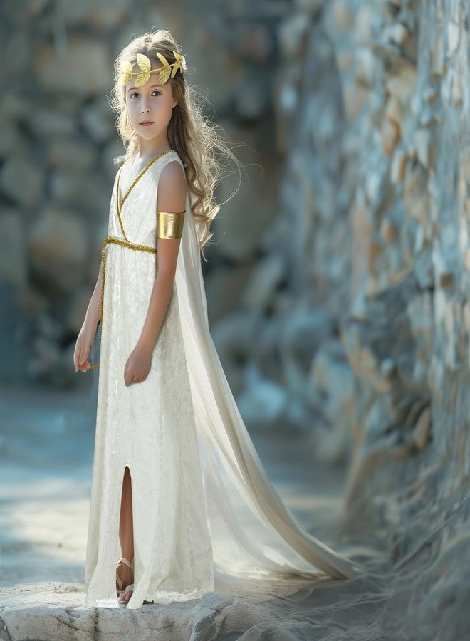 UQJE Kids Greek Toga Costume Set Halloween Cosplay Roman Goddess Grecian Outfit for Children-S - Image 3