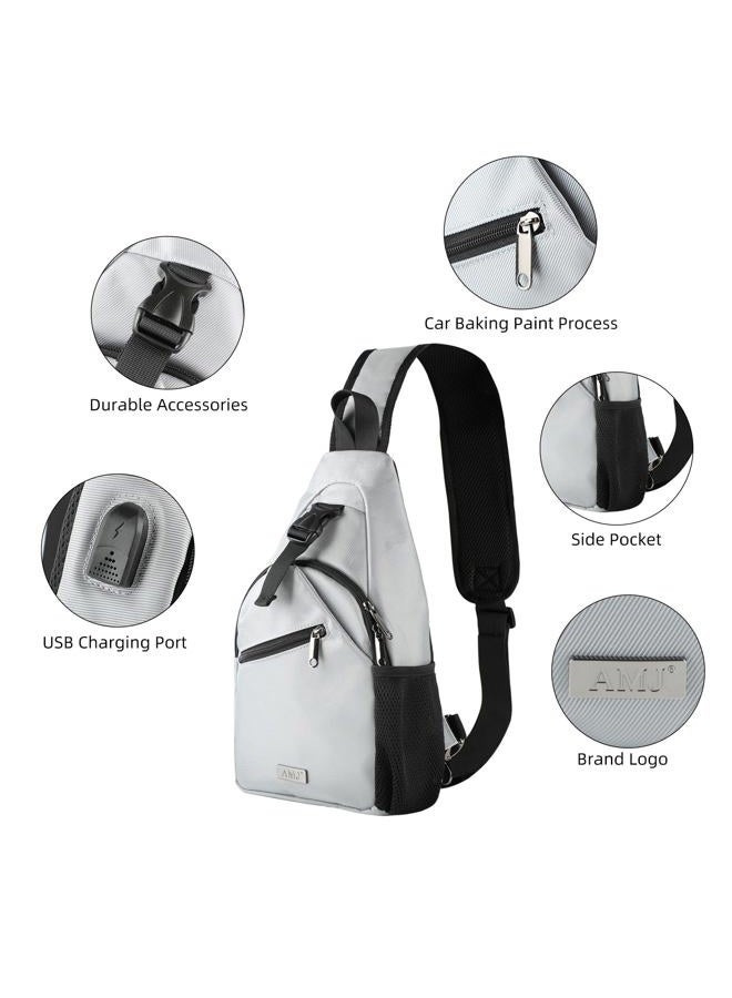 AMJ Tactical Chest Sling Bag for Men,Theft Crossbody Bag,Lightweight Hiking Shoulder Pack for Cycling, Travel, Camping, Gray, Durable - Image 3