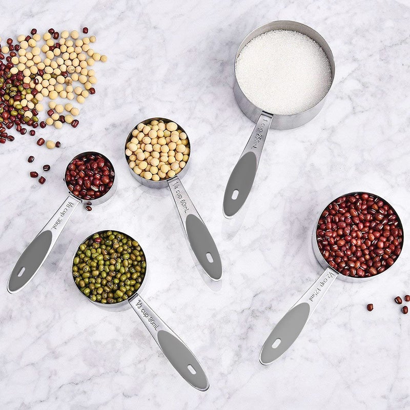 Wildone Measuring Cups & Spoons Set of 16, Wildone Premium Stainless Steel Measuring Cups and Measuring Spoons with Colored Silicone Handle, Including 8 Nesting Cups, 8 Spoons, for Dry and Liquid Ingredient - Image 4