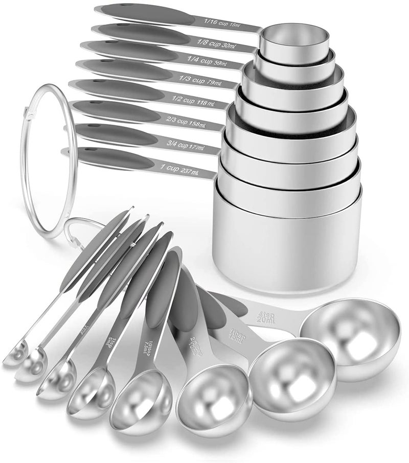 Wildone Measuring Cups & Spoons Set of 16, Wildone Premium Stainless Steel Measuring Cups and Measuring Spoons with Colored Silicone Handle, Including 8 Nesting Cups, 8 Spoons, for Dry and Liquid Ingredient - Image 1