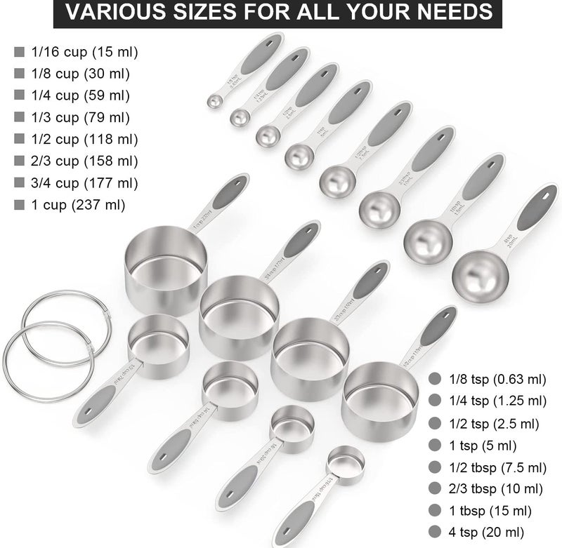 Wildone Measuring Cups & Spoons Set of 16, Wildone Premium Stainless Steel Measuring Cups and Measuring Spoons with Colored Silicone Handle, Including 8 Nesting Cups, 8 Spoons, for Dry and Liquid Ingredient - Image 2