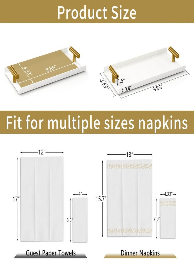 STWWO Napkin Holder for Bathroom, Guest Towel Holder Tray for Bathroom, White Guest Napkin Holders with Golden T-Handle, Disposable Hand Towel Tray for Guest Room, Table, Kitchen - Image 5