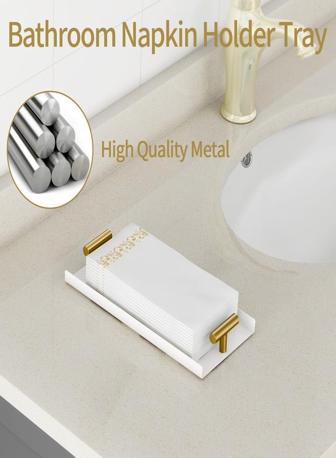 STWWO Napkin Holder for Bathroom, Guest Towel Holder Tray for Bathroom, White Guest Napkin Holders with Golden T-Handle, Disposable Hand Towel Tray for Guest Room, Table, Kitchen - Image 2