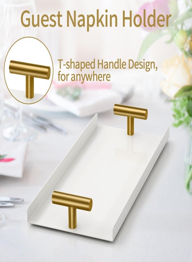 STWWO Napkin Holder for Bathroom, Guest Towel Holder Tray for Bathroom, White Guest Napkin Holders with Golden T-Handle, Disposable Hand Towel Tray for Guest Room, Table, Kitchen - Image 4