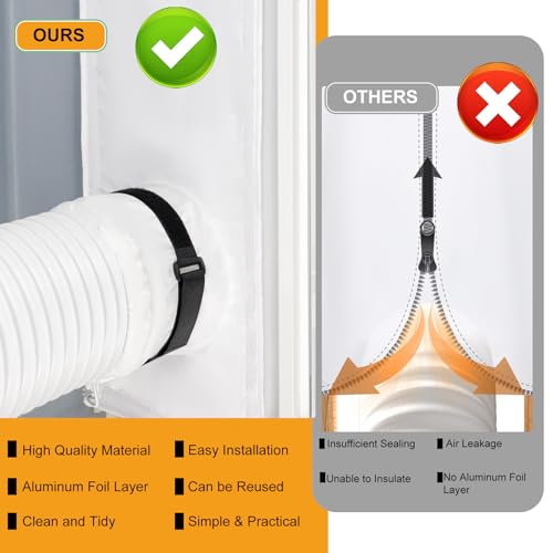 LBG Products طقم ختم باب منزلق لمنتجات LBG المحمولة، طقم ختم باب مزدوج الطبقة مع شاشة شبكية، 10 × 76~92 بوصة طقم ختم باب منزلق لعزل الحرارة للمكيف المحمول، مناسب لخرطوم العادم 5" و 5.9" - Image 5
