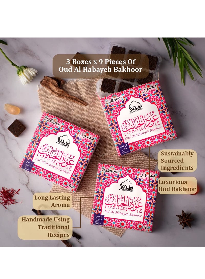 DUKHNI Oud Al Habayeb Bakhoor by Dukhni 3 Boxes x 9 Piece Each Arabic Bakhoor Incense Rose Oud Blend Perfect for Prayer Time to Relax and Meditate Handmade Traditional Recipe - Image 4
