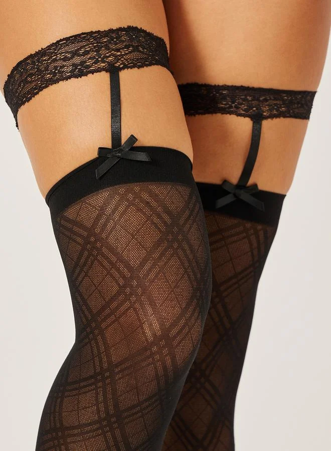 ستايلي Check Self Design High Knee Stockings