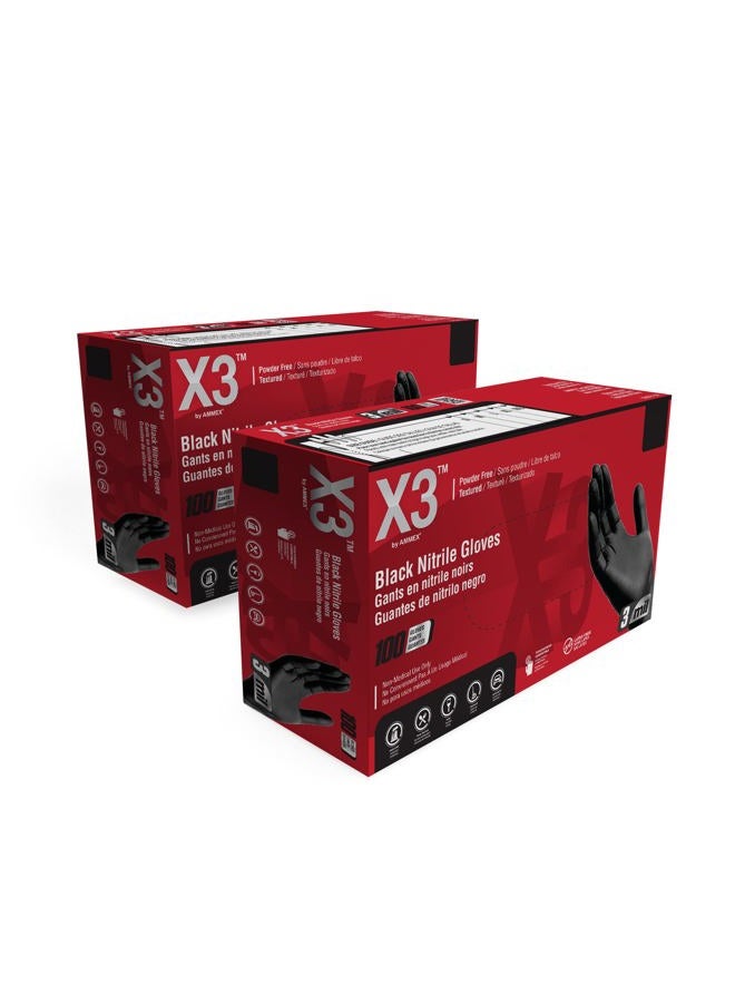 X3 Nitrile Disposable Gloves, 3 Mil, Latex and Powder-Free, Textured, Food Safe, Ideal for Industrial and Home Use, Black, XX-Large, 2 Boxes of 100 - Image 1