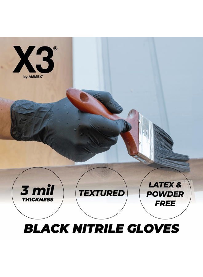 X3 Nitrile Disposable Gloves, 3 Mil, Latex and Powder-Free, Textured, Food Safe, Ideal for Industrial and Home Use, Black, XX-Large, 2 Boxes of 100 - Image 2