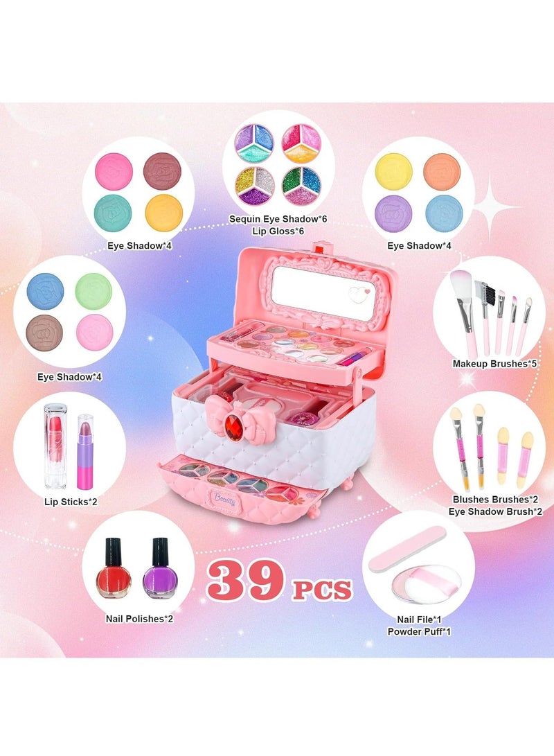 Kids Makeup Kit – Washable & Non-Toxic Real Makeup Set for Girls with Portable Cosmetic Box, Includes Eye Shadow, Blush, Lip Gloss & Nail Polish – Perfect Gift for Girls Ages 3–8 - Image 4