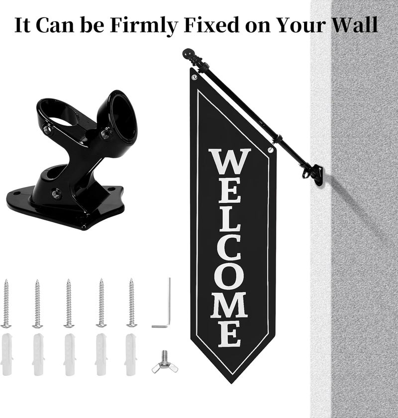 yeload Heavy Duty Double Sided Welcome Flag Kit – 42x13" Outdoor Canvas Banner with Pole & Metal Bracket – Business Storefront Sign for Retail, Shop, or Restaurant Marketing Display (Black) - Image 2