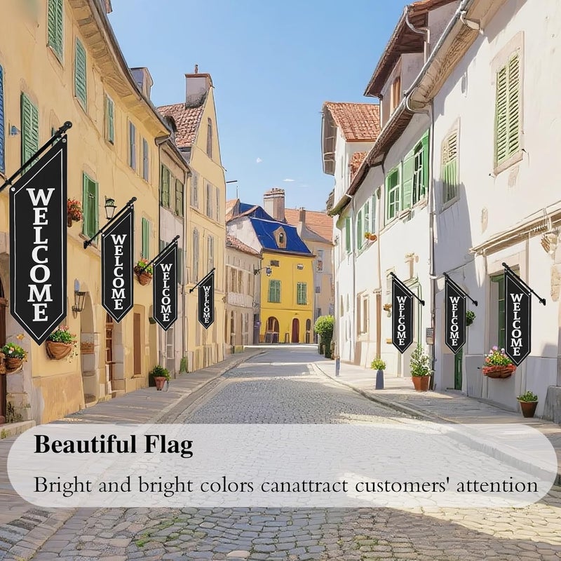 yeload Heavy Duty Double Sided Welcome Flag Kit – 42x13" Outdoor Canvas Banner with Pole & Metal Bracket – Business Storefront Sign for Retail, Shop, or Restaurant Marketing Display (Black) - Image 5