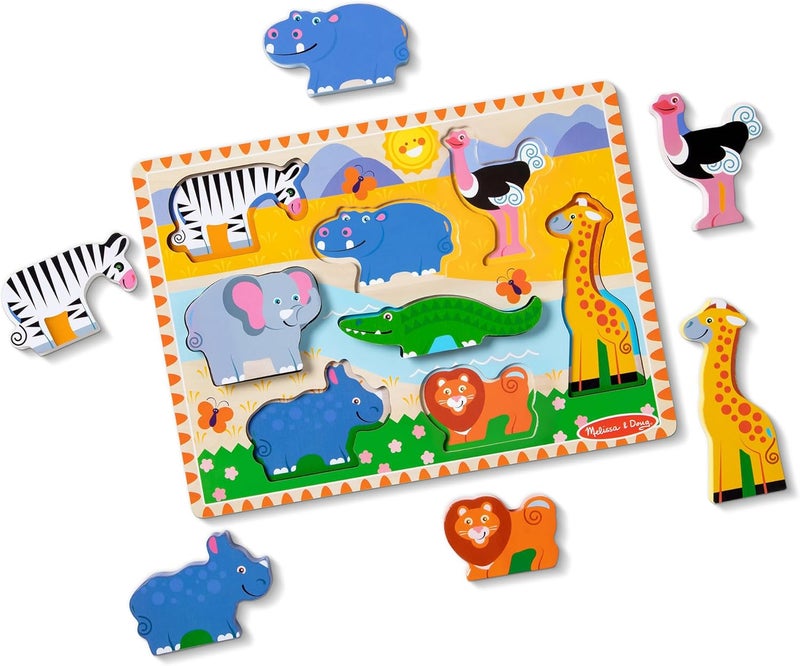 Melissa & Doug لعبة بازل مليسا ودوج سفاري - بازل خشبي مكون من 8 قطع للأطفال مع قطع حيوانات قائمة للعب التخيلي وتطوير المهارات الحركية الدقيقة - Image 4