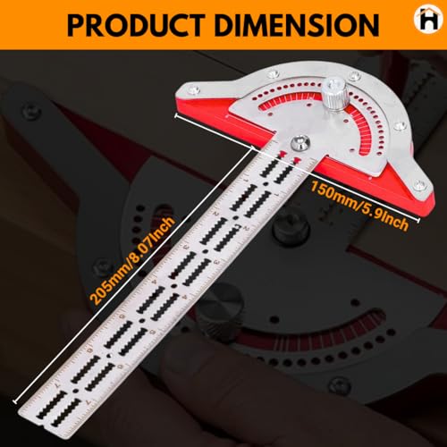 Homdum Carpenter Square Woodworkers Edge Ruler Thickness 1.5mm Protractor Angle Finder Woodworking Design Ruler with Protractor T Shape Ruler 0-70 Degrees Adjustable 10inch - Image 3