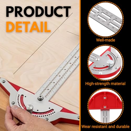 Homdum Carpenter Square Woodworkers Edge Ruler Thickness 1.5mm Protractor Angle Finder Woodworking Design Ruler with Protractor T Shape Ruler 0-70 Degrees Adjustable 10inch - Image 4