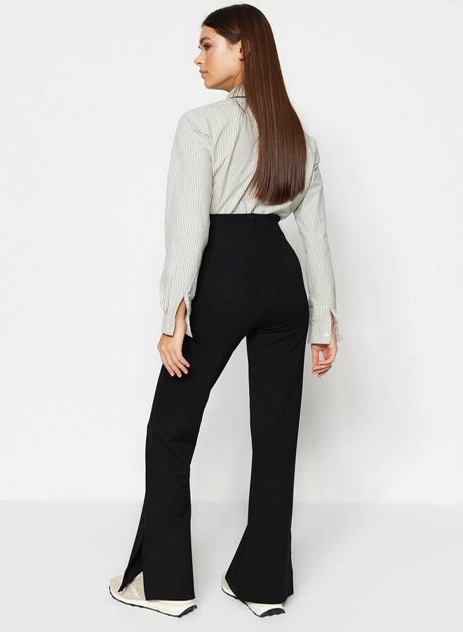 trendyol Black With Slits in the Sides, Flare/Flare-Flare High Waist Knitted Trousers - Image 3