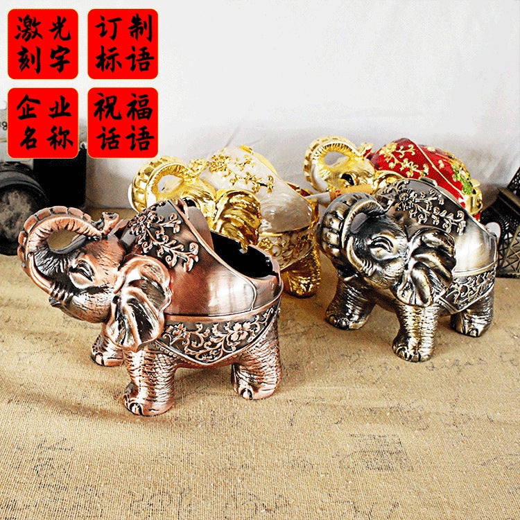 Alloy 5D Standing Elephant Ashtray Creative Personality Trend With Cover Metal Multi-Functional Office Home Living Room - Image 2