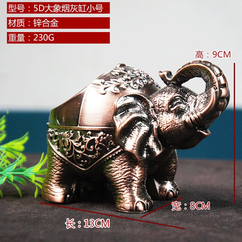 Alloy 5D Standing Elephant Ashtray Creative Personality Trend With Cover Metal Multi-Functional Office Home Living Room - Image 1