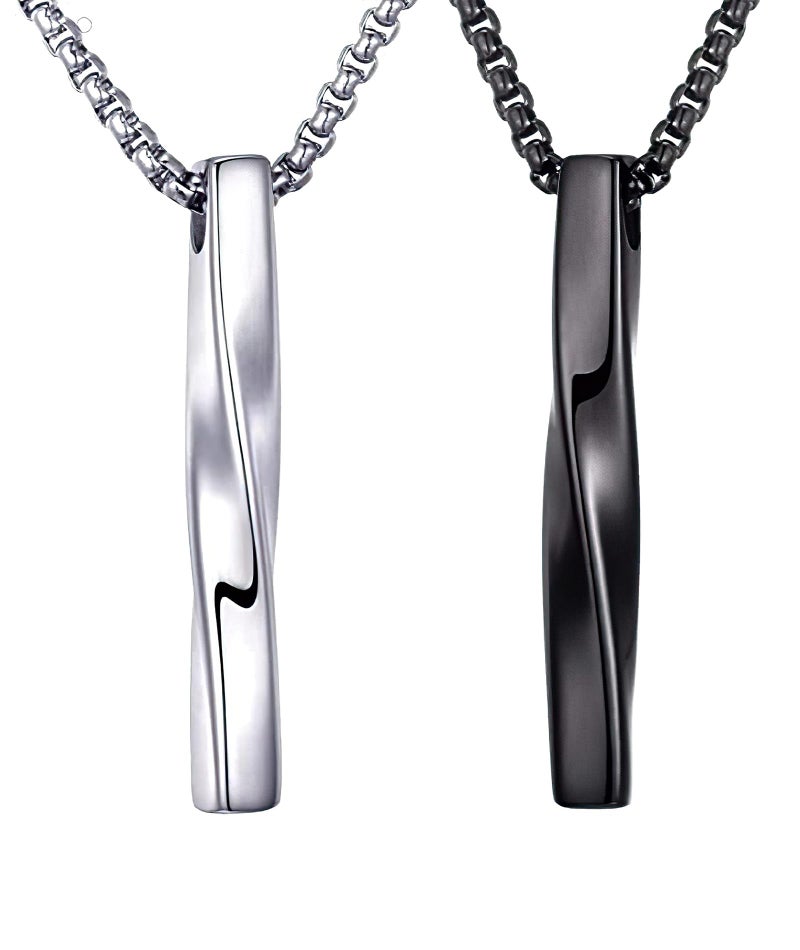 Zbdroxygen 2pcs Pendant for Men, Chain for Manpendant for Men, Locket for Men Stylish, Fashion Accessories for Man and Boys, Gift for Birthday, Christmas, Anniversary, 60cm Length, Black and Silver - Image 1