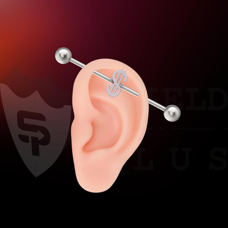 SHIELD PLUS 316L Industrial Ear Piercing Barbell 14G Surgical Steel 38 mm Unisex Cartilage Jewelry (1 Piece) - Image 2