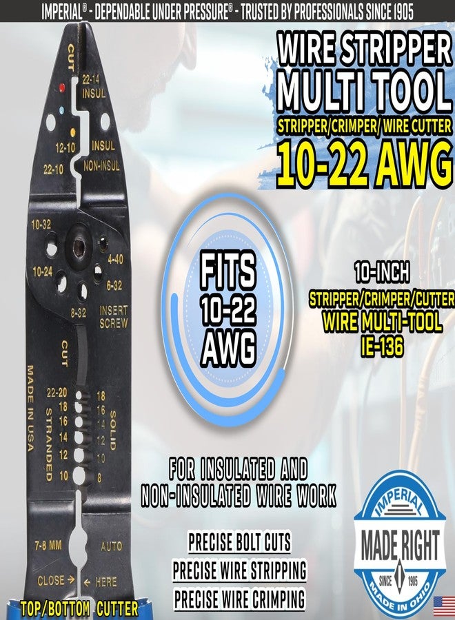 إمبريال أداة Imperial Tool IE-136 متعددة الاستخدامات، أداة تجريد، أداة تجعيد، قاطع أسلاك، 10-22 AWG أداة قص/تجعيد/أداة تجريد - Image 4