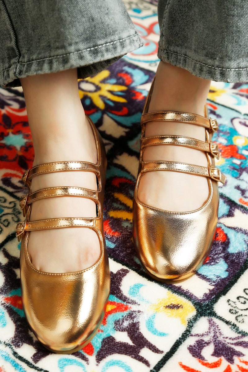 لندن راج صندل ماري جين بثلاثة أحزمة باللون الذهبي الوردي - Image 2