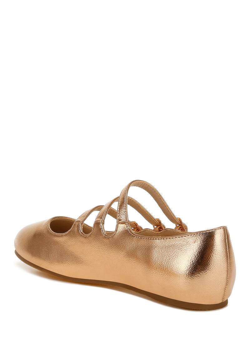 لندن راج صندل ماري جين بثلاثة أحزمة باللون الذهبي الوردي - Image 4