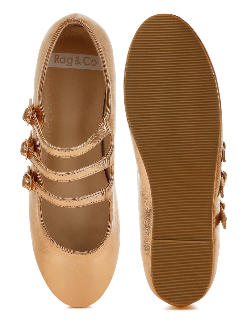 لندن راج صندل ماري جين بثلاثة أحزمة باللون الذهبي الوردي - Image 5