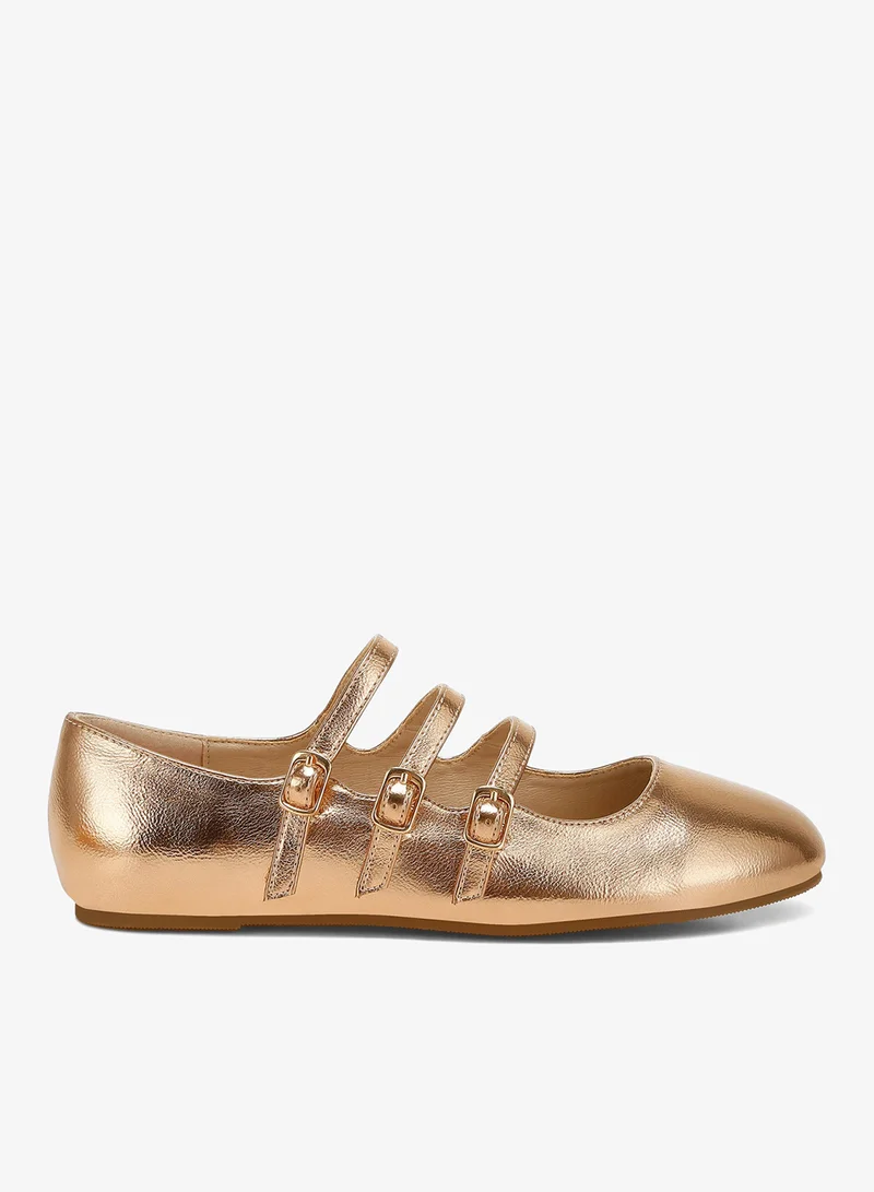Triple Strap Mary Jane Sandals in Rose Gold